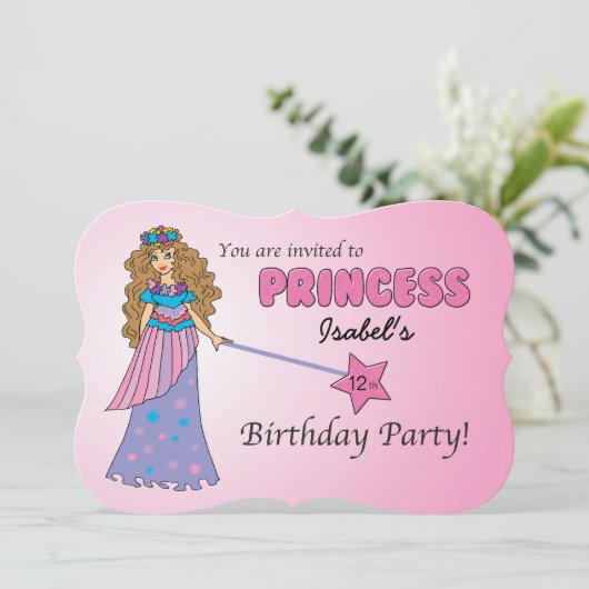 CUSTOM Verjaardag Uitnodiging Roze Prinses (Staand voorkant)