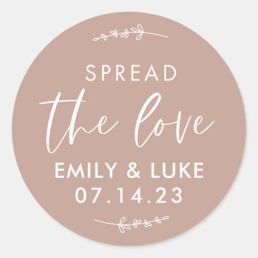 Custom Verspreid de liefde bruiloft Jam Favor Ronde Sticker (Voorkant)