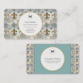 CUSTOM Verweerde Fleur de Lis | Aqua Blue & Gold Visitekaartje (Voorkant / Achterkant)