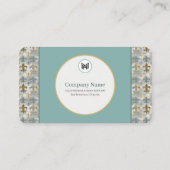 CUSTOM Verweerde Fleur de Lis | Aqua Blue & Gold Visitekaartje (Achterkant)