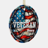 Custom Veteran Faux Glas in lood Amerikaanse vlag Keramisch Ornament (Rechts)