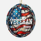 Custom Veteran Faux Glas in lood Amerikaanse vlag Keramisch Ornament (Links)