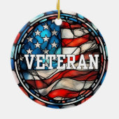 Custom Veteran Faux Glas in lood Amerikaanse vlag Keramisch Ornament (Achterkant)