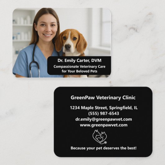 Custom Veterinarian Business Card with Photo  Visitekaartje (Voorkant / Achterkant)