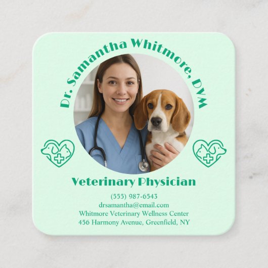 Custom Veterinary Business Card with Photo  Vierkante Visitekaartje (Voorkant)