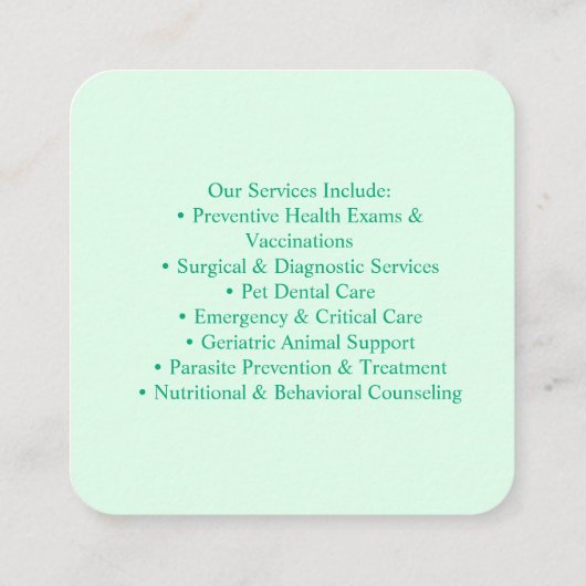 Custom Veterinary Business Card with Photo  Vierkante Visitekaartje (Achterkant)