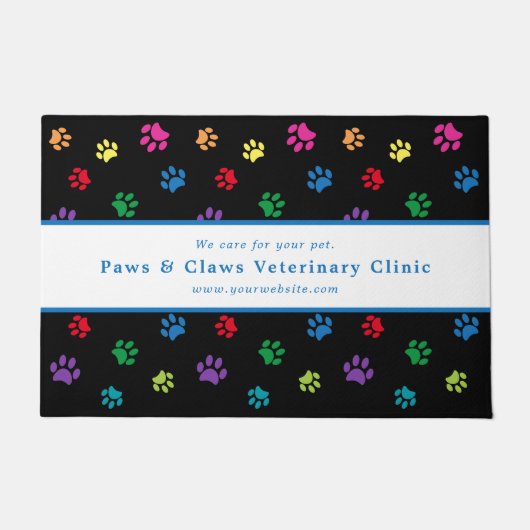 Custom Veterinary Clinic Kleurrijke Paw Prints Zwa Deurmat (Voorkant)