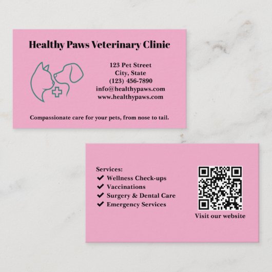 Custom Veterinary Clinic Visitekaartje met Logo (Voorkant / Achterkant)