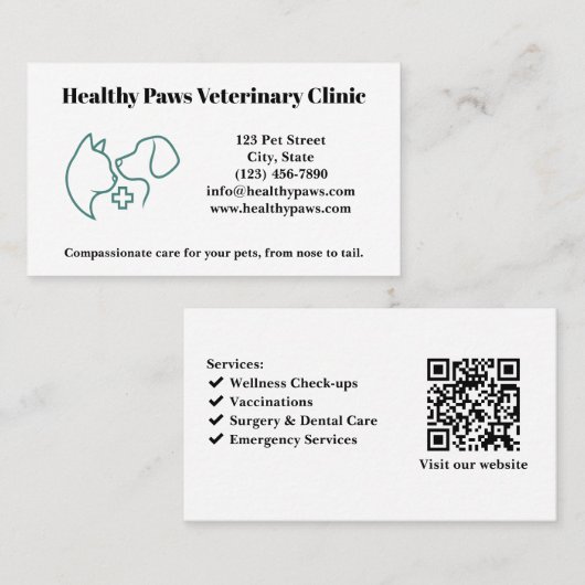 Custom Veterinary Clinic Visitekaartje met Logo (Voorkant / Achterkant)