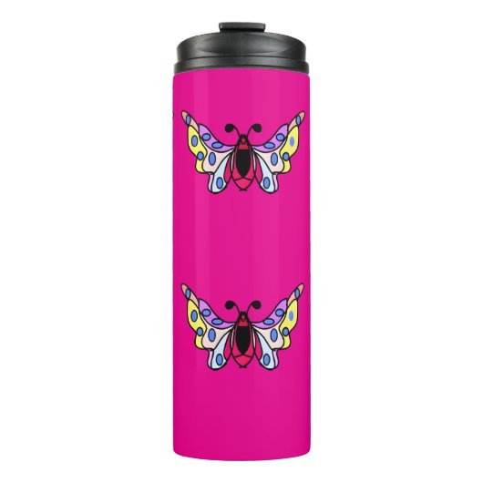 Custom Vibrant Modern Folk Butterfly Art Thermosbeker (Voorkant)
