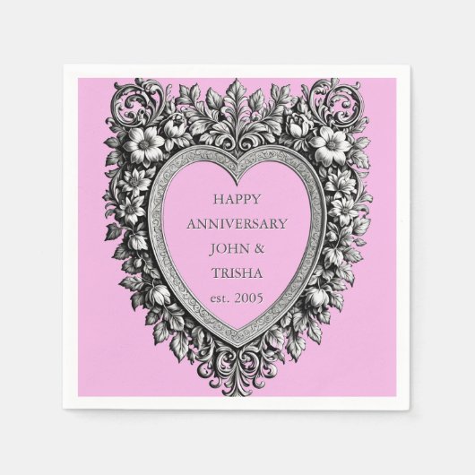 Custom Victorian Scroll Frame ANNIVERSARY – pink  Servet (Voorkant)