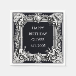 Custom Victorian Scroll Frame Napkin – black Servet