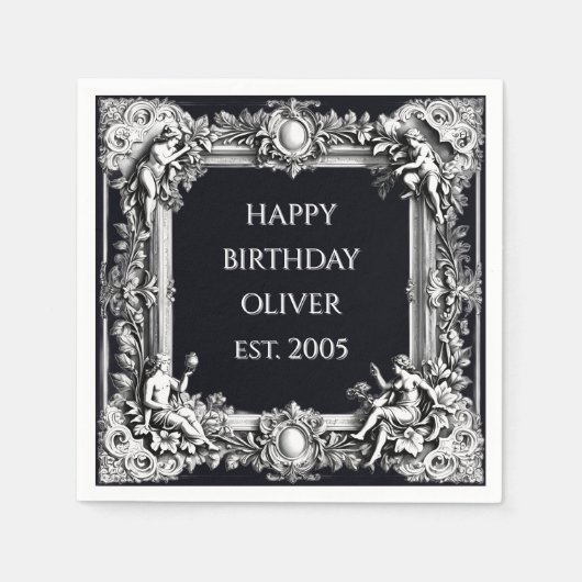 Custom Victorian Scroll Frame Napkin – black Servet (Voorkant)