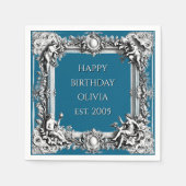 Custom Victorian Scroll Frame Napkin – dark blue Servet (Voorkant)