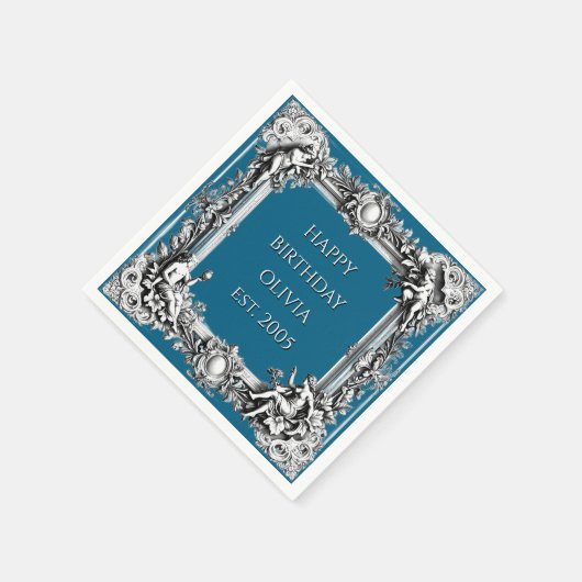 Custom Victorian Scroll Frame Napkin – dark blue Servet (Hoek)