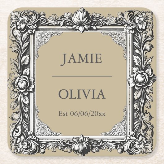 Custom Victorian Scroll Frame Napkin – mocha brown Kartonnen Onderzetters (Voorkant)