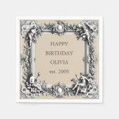 Custom Victorian Scroll Frame Napkin – mocha brown Servet (Voorkant)