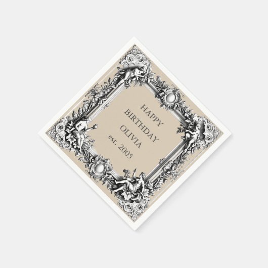 Custom Victorian Scroll Frame Napkin – mocha brown Servet (Hoek)