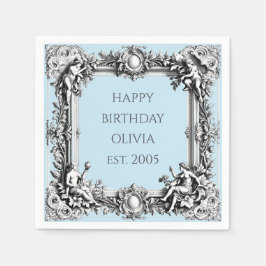 Custom Victorian Scroll Frame Napkin – pale blue Servet