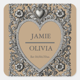 Custom Victorian Scroll Frame – wedding Vierkante Sticker
