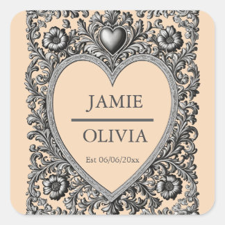 Custom Victorian Scroll Frame – wedding Vierkante Sticker