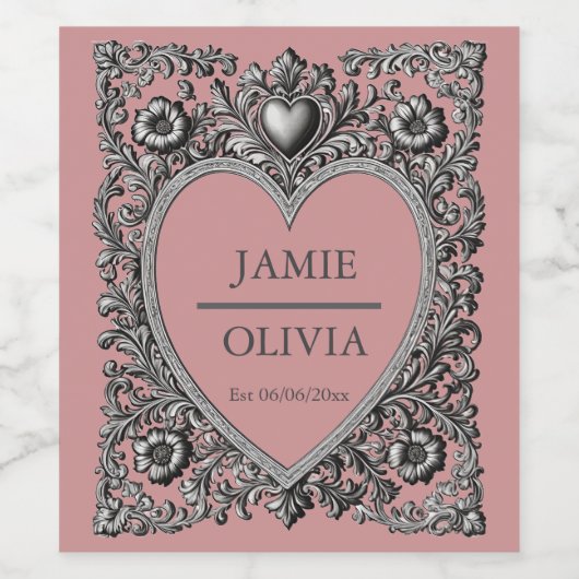 Custom Victorian Scroll Frame – wedding Wijn Etiket (Enkel label)