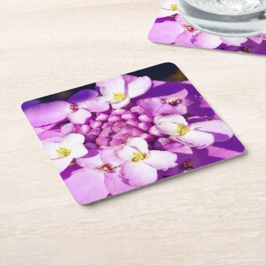 Custom Vierkante Onderzetters Paarse bloesems (Schuin)