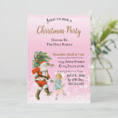 Custom Vintage Holiday Christmas Santa Pink Kaart (Staand voorkant)