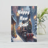 Custom Vintage Magical Express New Year  Card Feestdagenkaart (Staand voorkant)