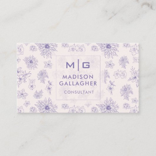 Custom Violet Paarse Zachte Roze Bloemen Professio Visitekaartje (Voorkant)