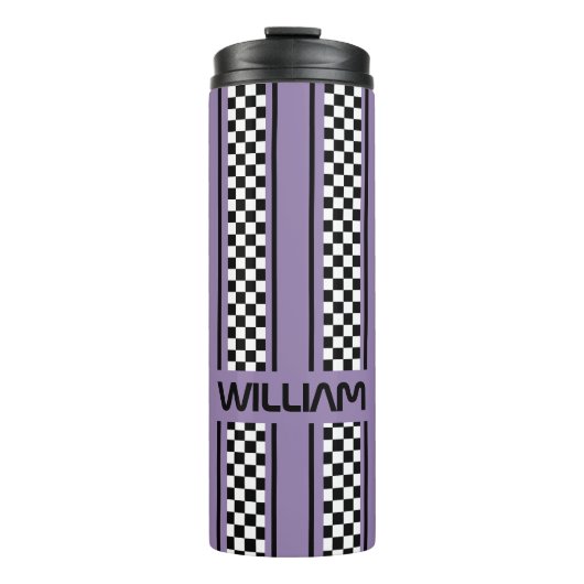 Custom Violet Purple Black Race Sport Stripe Thermosbeker (Voorkant)
