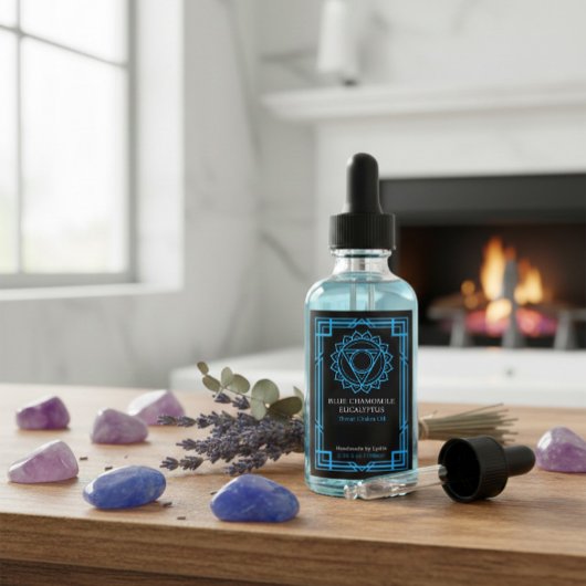 Custom Vishuddha Throat Chakra Essential Oil Label Wijn Etiket