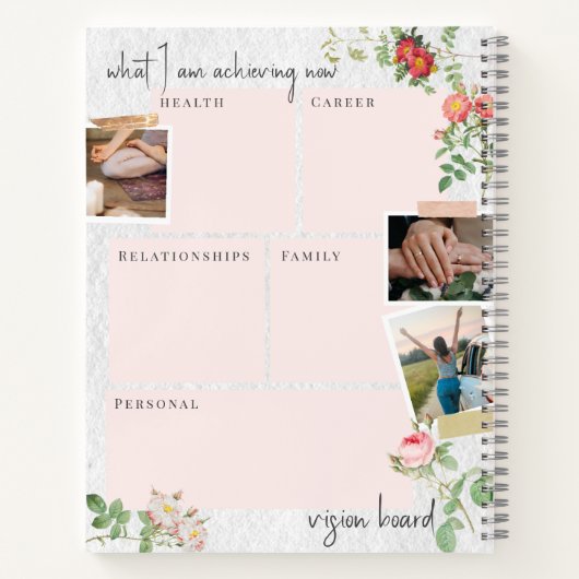 Custom Vision Board Modern Script Bloemen Rozen Notitieboek (Achterkant)