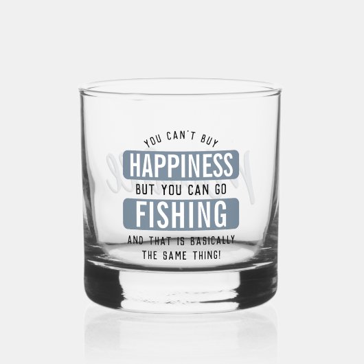 Custom Vissen is Happiness Funny Vist Whisky Glas (Voorkant)