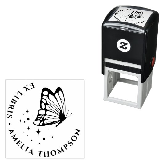 Custom Vlinder & Sterren Ronde Ex Libris Boekplaat Zelfinktende Stempel (In situ)