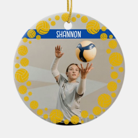 Custom Volleyball Picture Name Year  Keramisch Ornament (Voorkant)