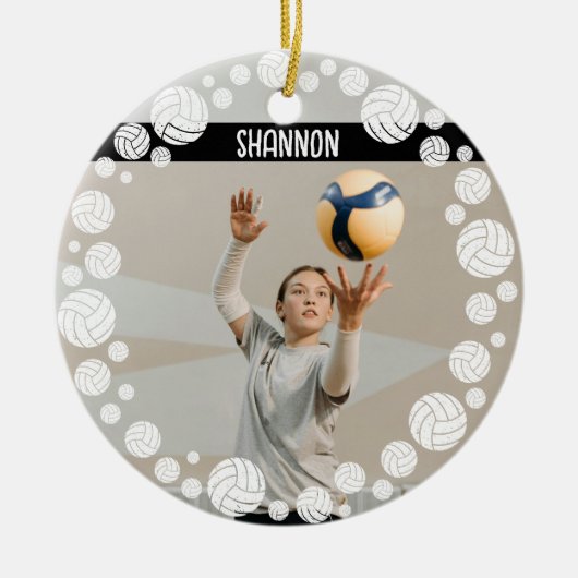 Custom Volleyball Picture Name Year  Keramisch Ornament (Voorkant)