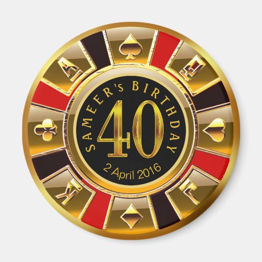 CUSTOM voor Sheetal Vegas Casino Chip 40th Verjaar Magneet (Voorkant)