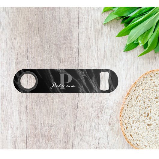 Custom Voornaam Chique Luxe Marmer Zwart Speed Flessenopener