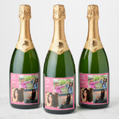 Custom Vriend Gelukkige Verjaardag Foto Collage Sparkling Wijnetiket (Flessen)