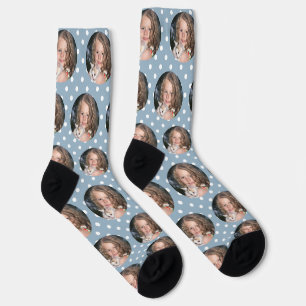 Custom Vriendin Foto Dusty Blue Polka Dots Love Sokken