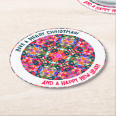 Custom Vrolijk Kleurrijk Modern Kerstfeest Ronde Kartonnen Onderzetter (Gebogen)