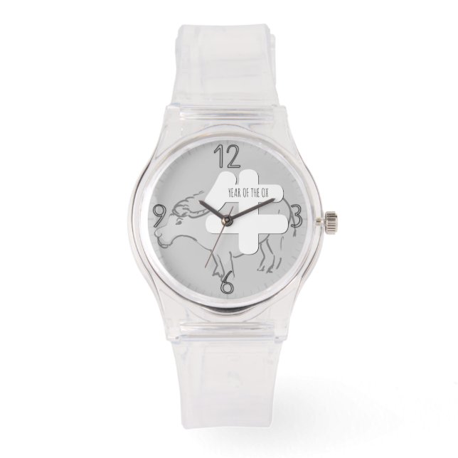 Custom W Ox Ideogram Chinese Zodiac Verjaardag W Horloge (Voorkant)