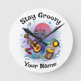 Custom Wall Clock | Retro Octopus | Name & Text Ronde Klok