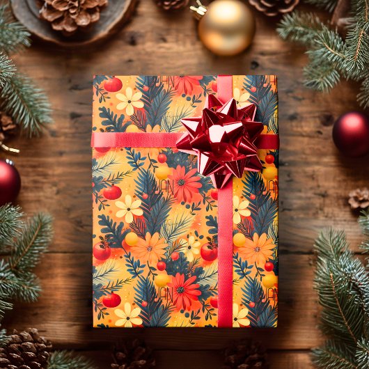 Custom Warm Bloemen en Pine Christmas Wrap Cadeaupapier