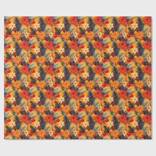 Custom Warm Bloemen en Pine Christmas Wrap Cadeaupapier (Vlak)