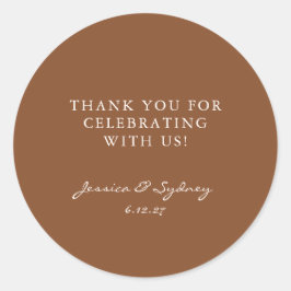 Custom Warm Bruin Rustiek Dank u bruiloft Ronde Sticker