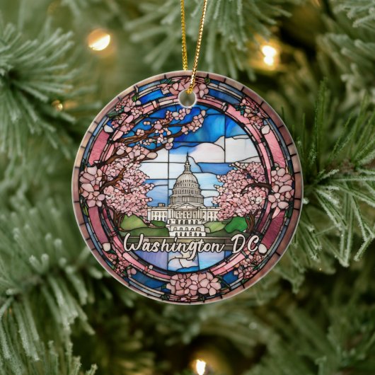 Custom Washington DC Dated Cherry Blossom Keramisch Ornament (Boom)