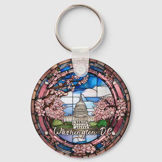 Custom Washington DC Dated Cherry Blossom Sleutelhanger (Voorkant)