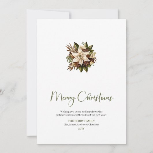 Custom Watercolor Botanical Christmas Greeting  Feestdagenkaart (Voorkant)